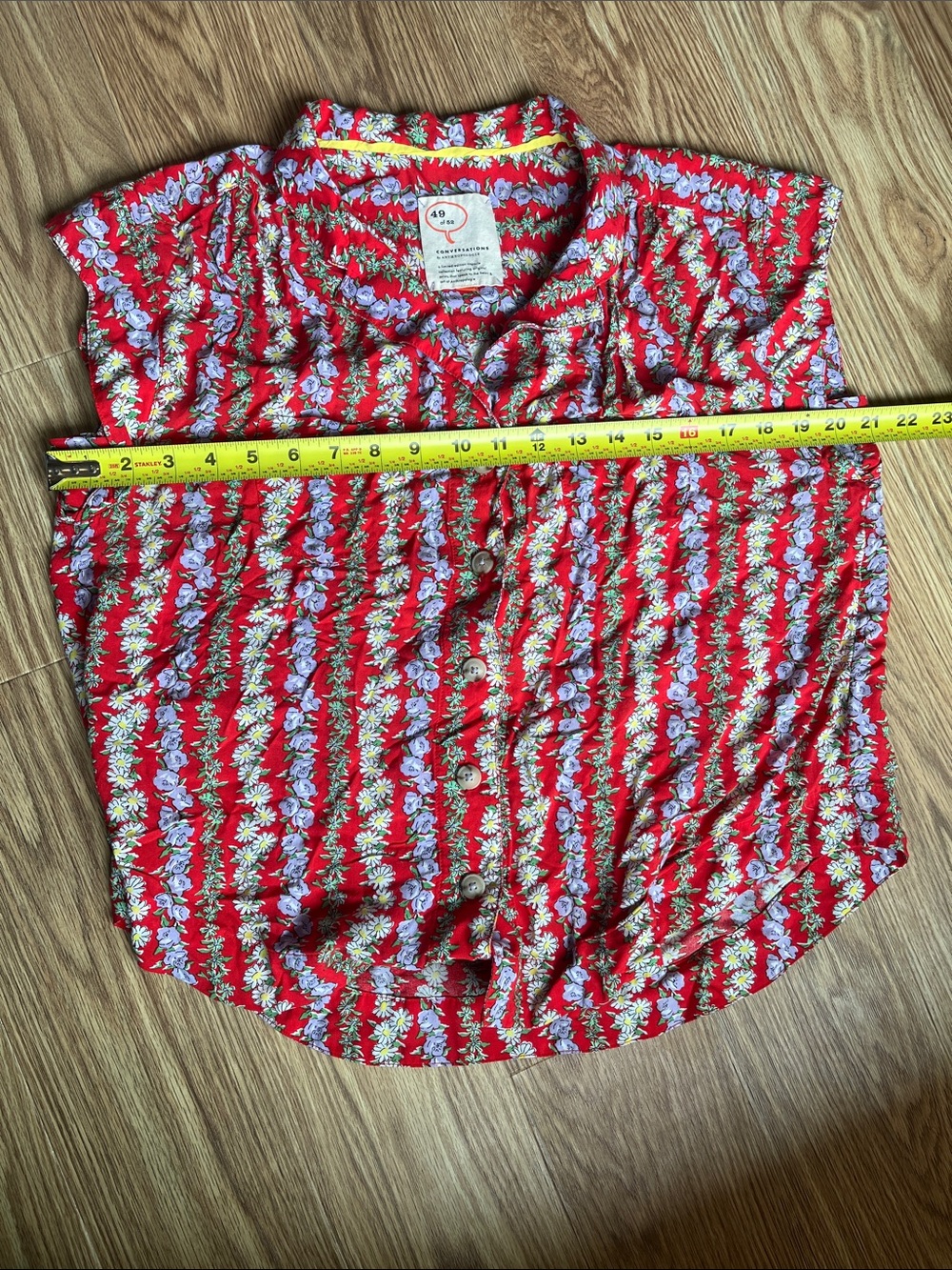 Anthropologie 49 of 52 Red Floral Stripe Sleeveless Button-Down Top - Picture 5 of 8